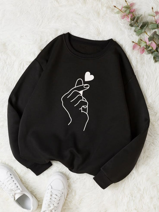 Black Minimalist Hand Heart Sweatshirt