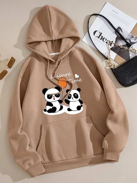 Beige Hoodie with Cute Panda Print