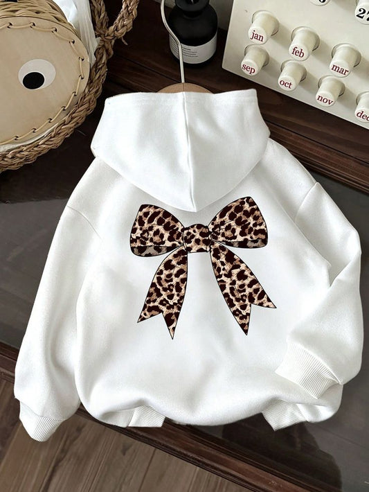 White Leopard Bow Graphic Hoodie