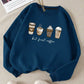 Blue Coffee Cups Print Sweatshirt