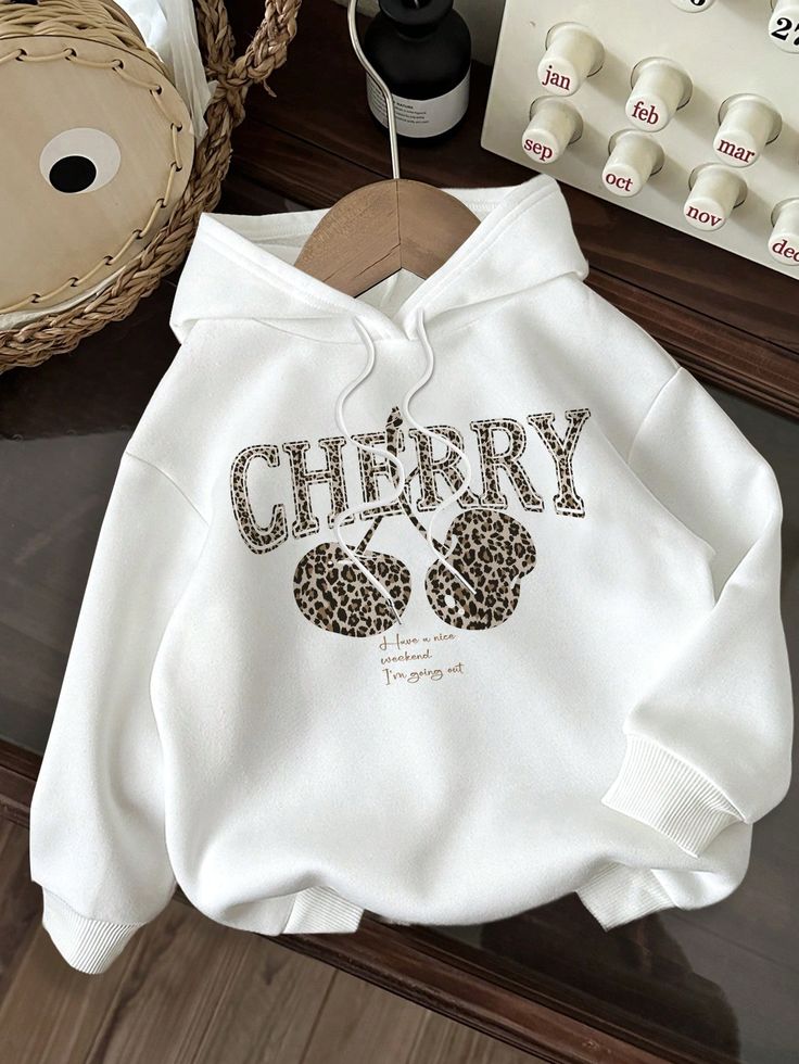 White Leopard Cherry Print Hoodie