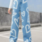 Blue Heart Print Wide-Leg Jeans