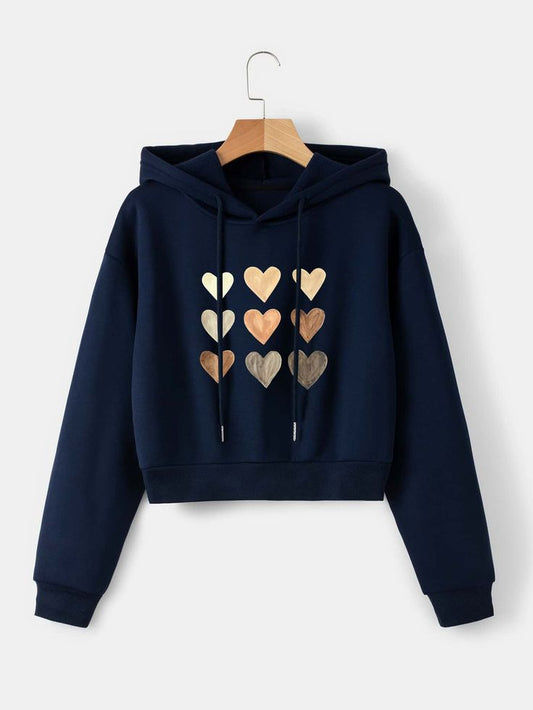 Navy Blue Hoodie with Gold Heart Prints