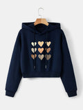 Navy Blue Hoodie with Gold Heart Prints