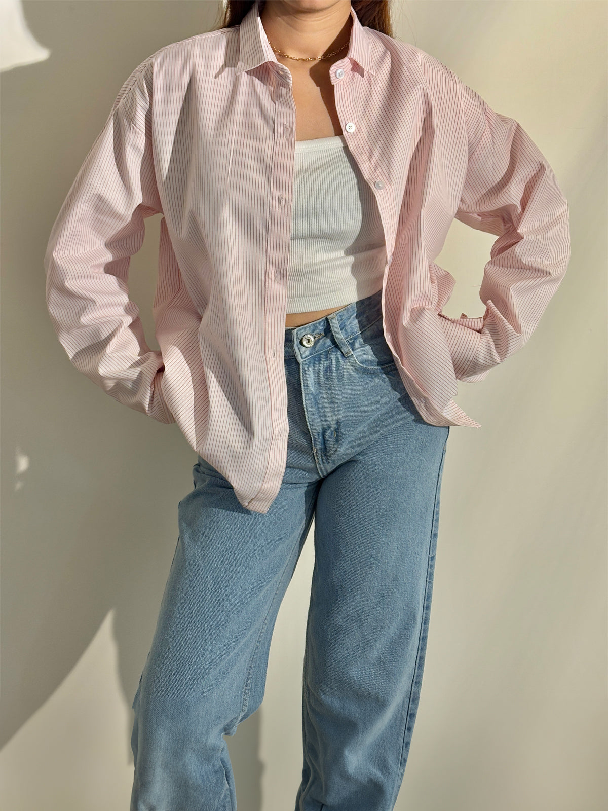 ZODIC Pink Striped Shirt & Crop Top with Denim  3-Piece & 2-piece set
