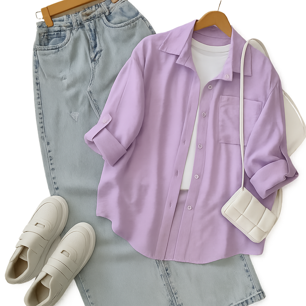 Lilac Button-Down Shirt 3-piece combo