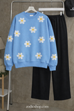 Sky Blue Daisy Sweatshirt & Trouser Combo