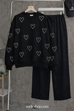 Heart Print Fleece Sweatshirt – Black