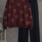 Heart Print Fleece Sweatshirt – Burgundy