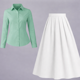 Mint Green Button-Down Shirt with white Skirt Combo