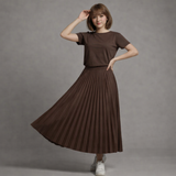 Dark Brown T-shirt with Coffee Brown Pleated Skirt
