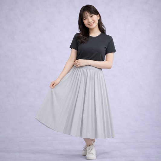 Charcoal Grey T-shirt with Light Grey Pleated Skirt