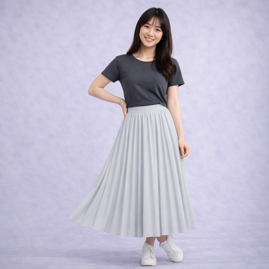 Charcoal Grey T-shirt with Light Grey Pleated Skirt