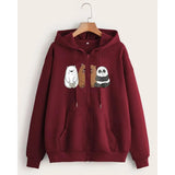 We Bear Bear Print Hoodie – Wine Red Zip-Up