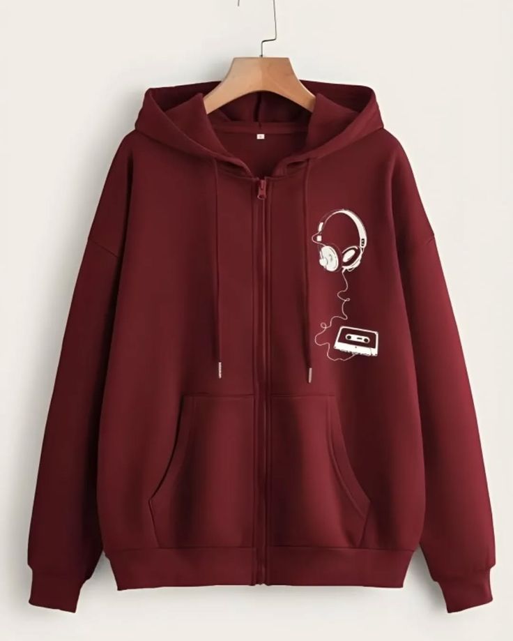 Minimal Patch Zipper Hoodie – Wine Red