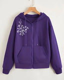 Floral Embroidered Zipper Hoodie – Violet Purple