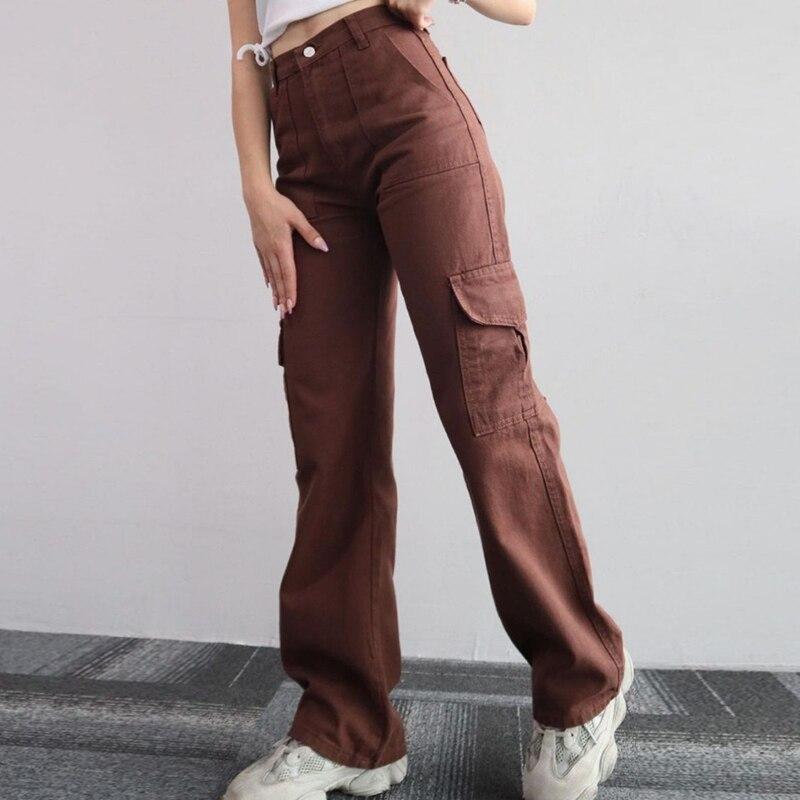Cocoa Brown High Waist Cargo Jeans
