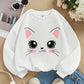 White Cute Cat Face Graphic Sweatshirt