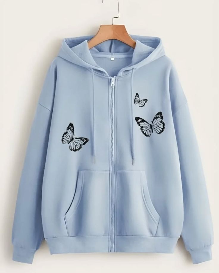 Butterfly Zipper Hoodie – Sky Blue