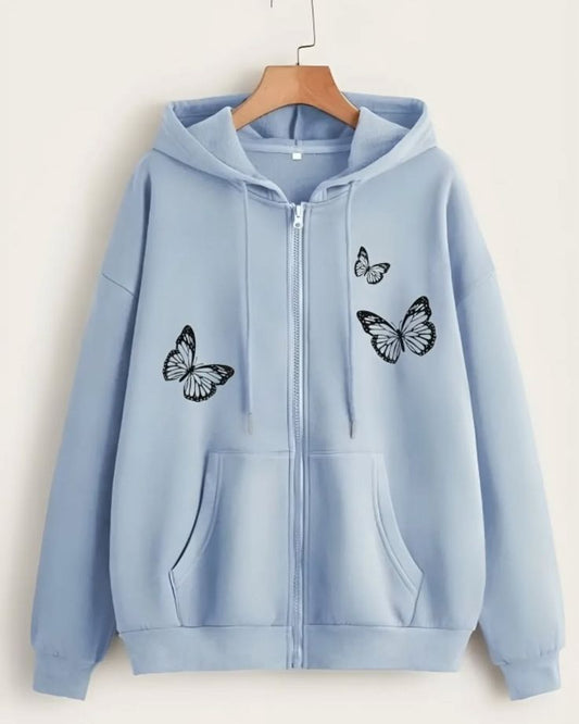 Butterfly Zipper Hoodie – Sky Blue