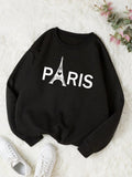 Black Paris Eiffel Tower Print Sweatshirt