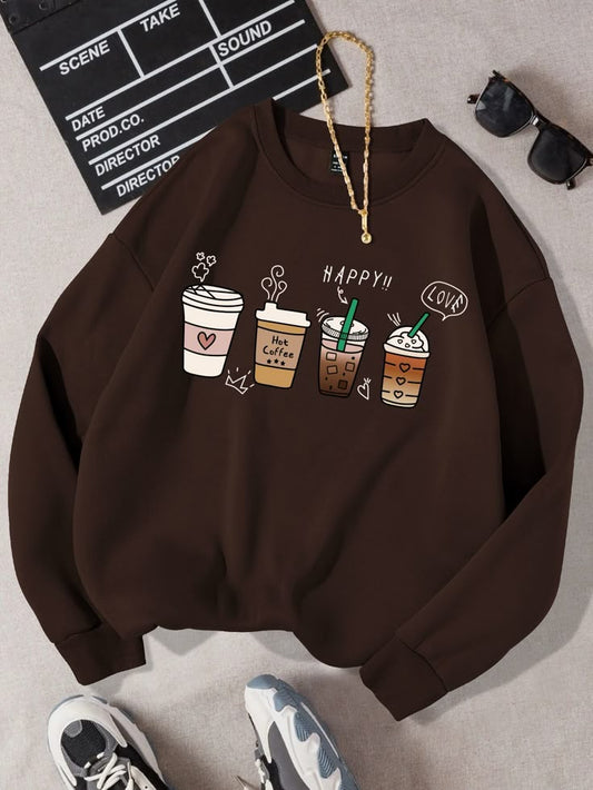 Happy Coffee Crewneck Sweatshirt – Cozy Brown