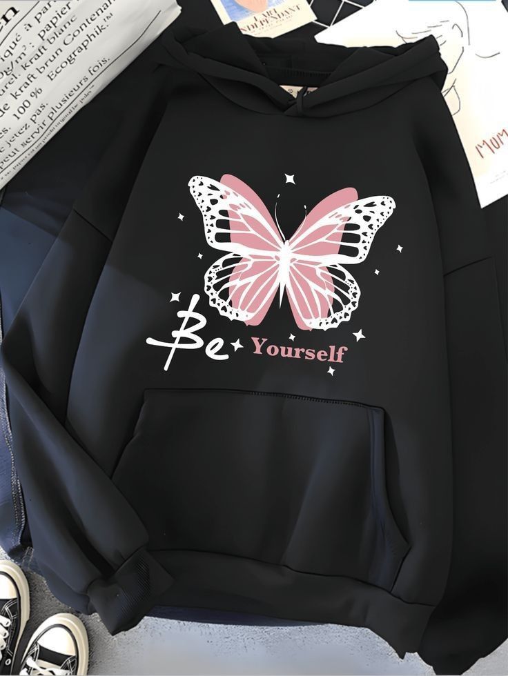 Be Yourself Butterfly Black Hoodie