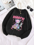 Black Cartoon Teddy Bear Graphic Sweatshirt