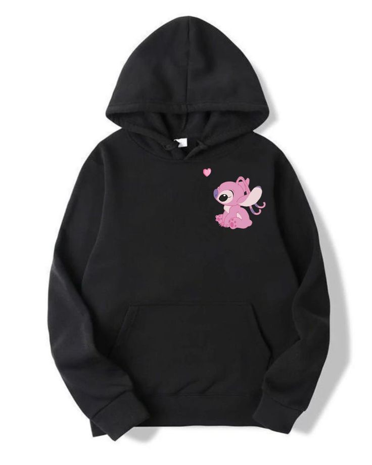 Pink Angel Stitch Hoodie – Cute Black Pullover