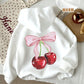 White Cherry Bow Graphic Hoodie