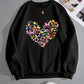 Black Heart-Shaped Floral Sweatshirt
