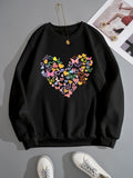 Black Heart-Shaped Floral Sweatshirt