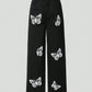 Black Butterfly Printed Wide-Leg Jeans