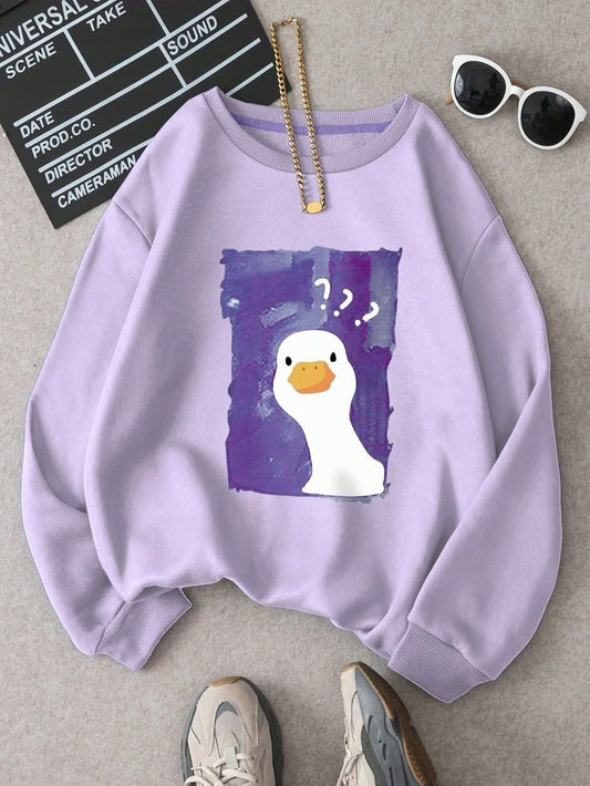Purple Penguin Print Graphic Sweatshirt