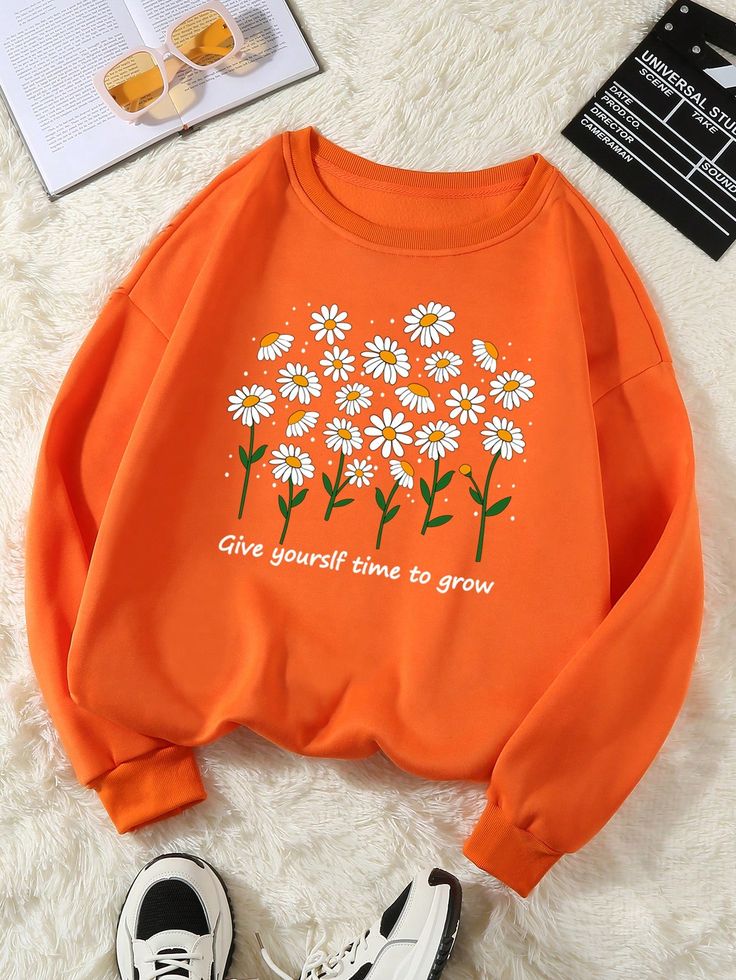 Orange Floral "Give Yourself Time to Grow" Sweatshirt