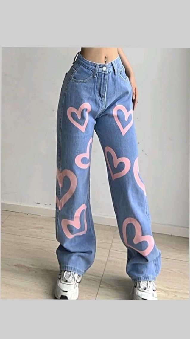 Peach Heart Print Wide-Leg jeans