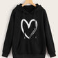 Black Hoodie with Bold White Heart Print