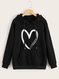 Black Hoodie with Bold White Heart Print
