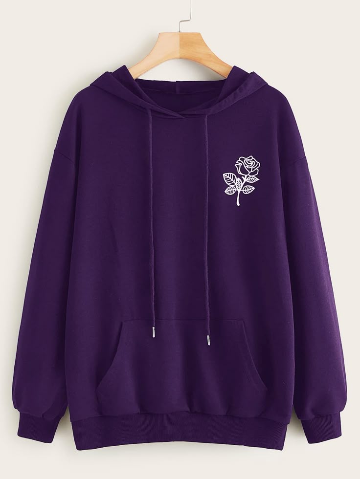 Single Rose Hoodie – Deep Purple