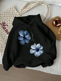 Blue Floral Black Hoodie