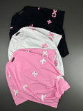 Sweet Bows Cotton Tees – Pink, Black & white
