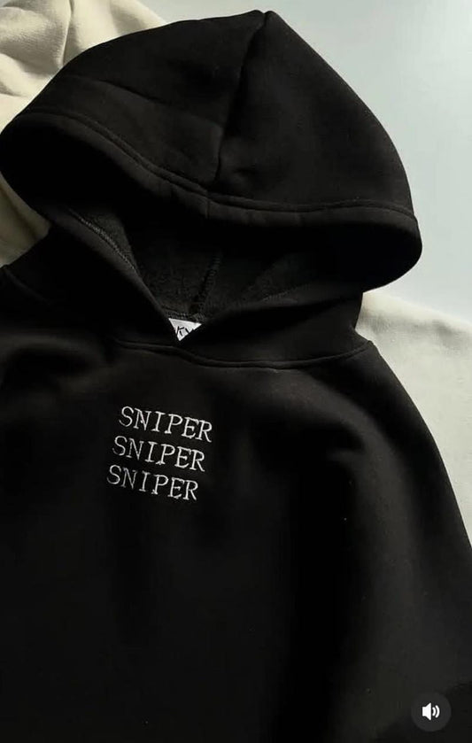 Black Hoodie – Sniper Text Embroidery Style Print