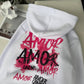White Hoodie – ‘Amor Amour’ Red Graffiti Style Print