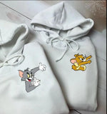 White Hoodie – Tom & Jerry Cartoon Embroidery Design