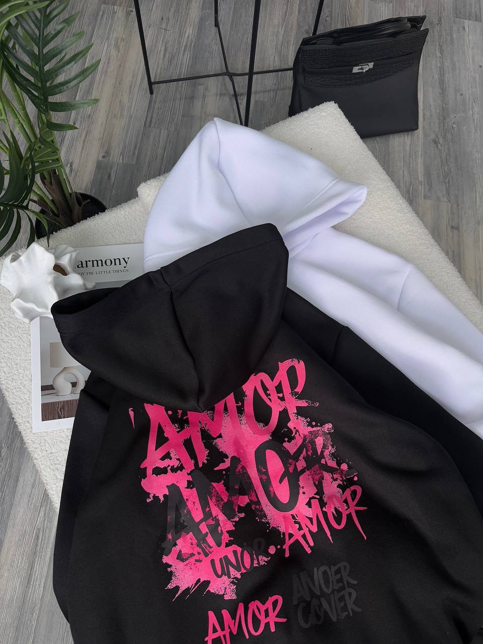 Black Hoodie – ‘Amor Amour’ Artistic Graffiti Print