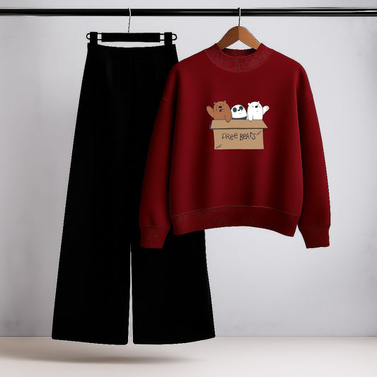 You Got This’ Cute Animals Red Sweatshirt & Black Trouser Outfit