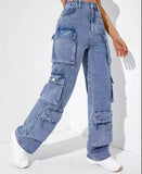 Classic Blue Multi-Pocket Cargo Denim