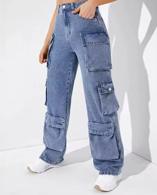 Classic Blue Multi-Pocket Cargo Denim