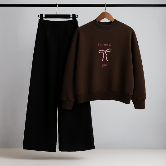 Pink Bow Brown Sweatshirt & Trouser Combo