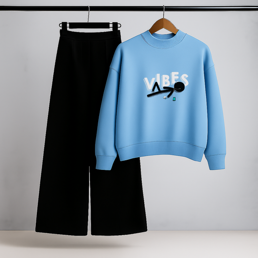 Good Vibes Sky Blue Sweatshirt & Trouser Set